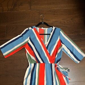 Sienna Sky Red and Blue Sheath Dress V-Neck 3/4 Sleeve